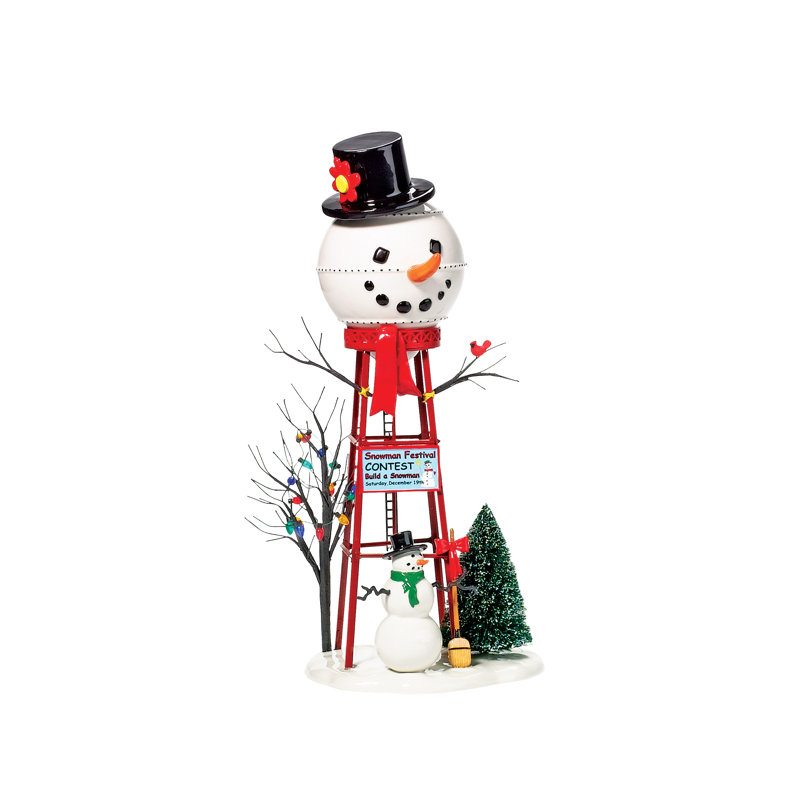 Figurine village de Noël bonhomme de neige Watertower 12 pouces