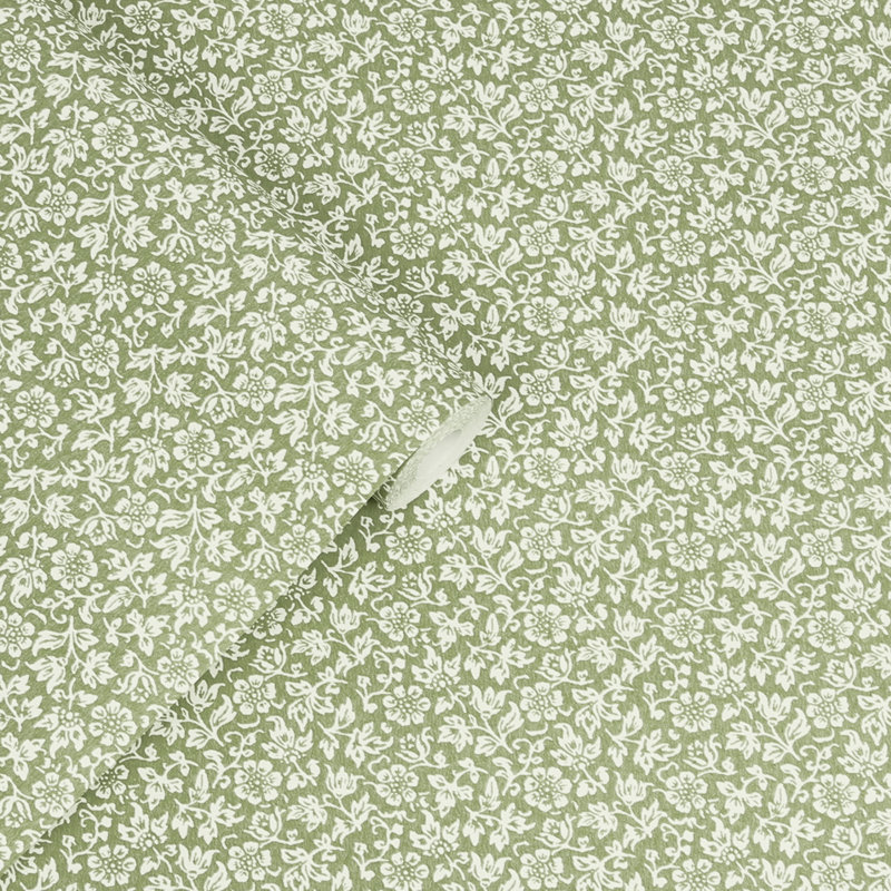 Papier peint floral Damijan, Vert mousse