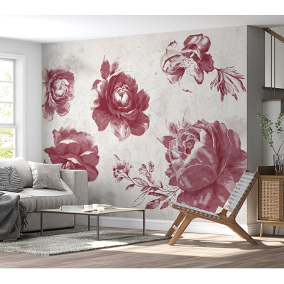 Adhésif mural floral pelez et collez - Jardin des souvenirs - rouge