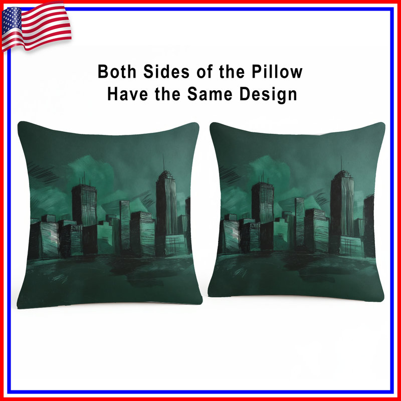 Coussins décoratifs Green City Skyline, 14 X 14 pouces