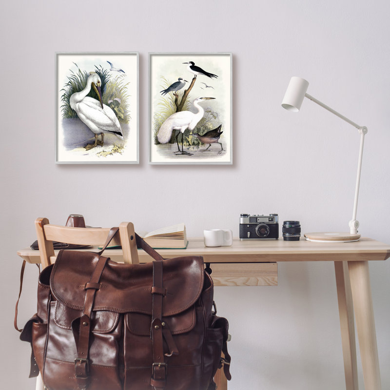 Wild Pelican Birds Avian Waterside Landscape par - ensemble de 2 impressions sur toile flottante, Estampe numérique Farmhouse
