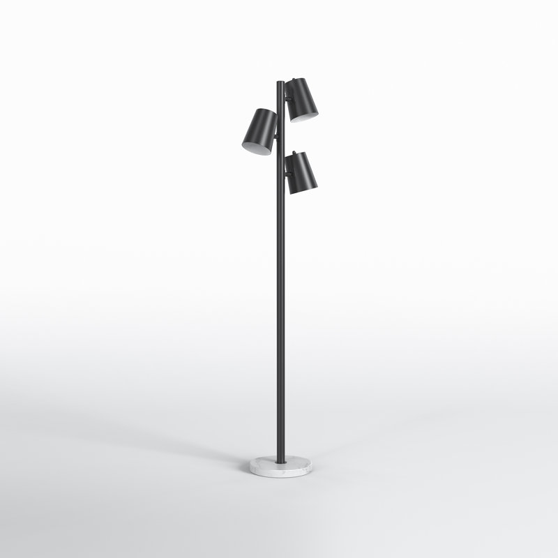 Black Metal and Marble Adjustable Multi-head Floor Lamp