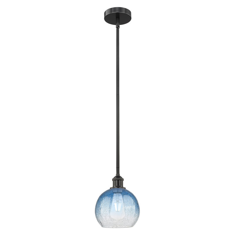 Edison - Brookhaven Globe - Mini-luminaire suspendu avec tige 8 po 1 lumière, Matte Black, Sapphire Blue