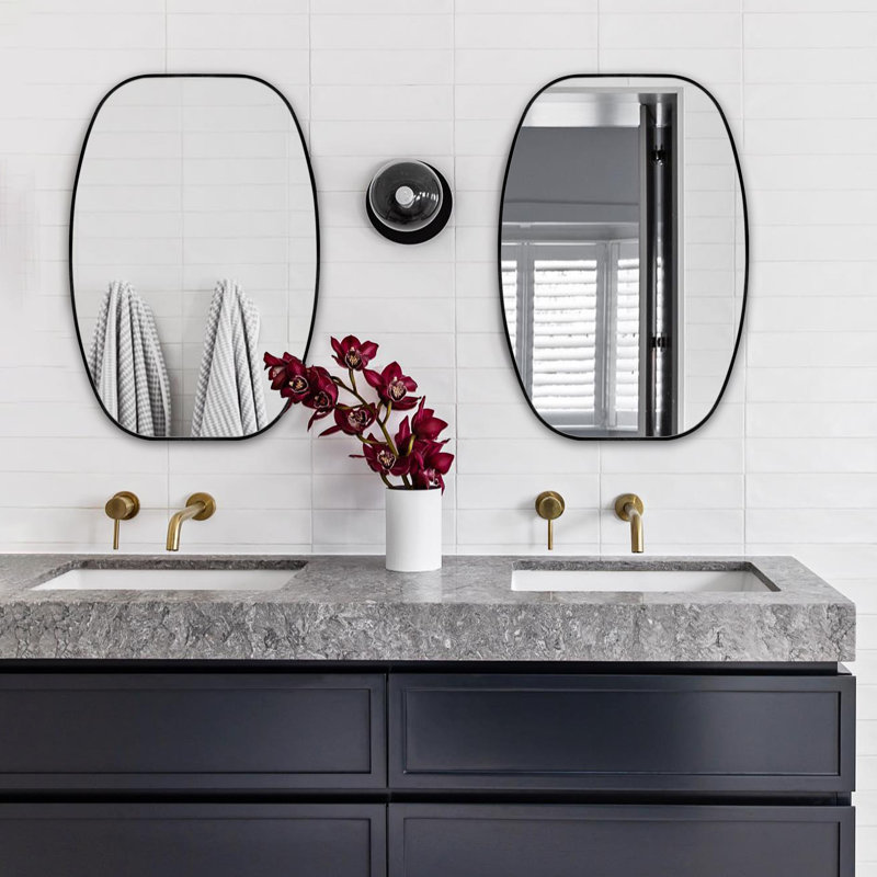 Metal Oval Wall Mirror, 30" x 20", Black