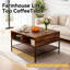 Table basse à plateau rabattable avec rangement Farmhouse - Table en grain de bois rustique de 31,5 po, compartiment de rangement caché pour le salon, structure en métal robuste - facile à assembler et à nettoyer