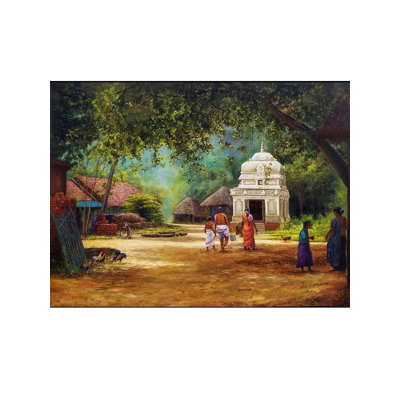 Magnifique temple dans un village | Huile sur toile | Par Devraj