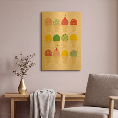 «Ice Cream Fun» par Ann Kelle, art mural en métal doré, 16 po x 24 po