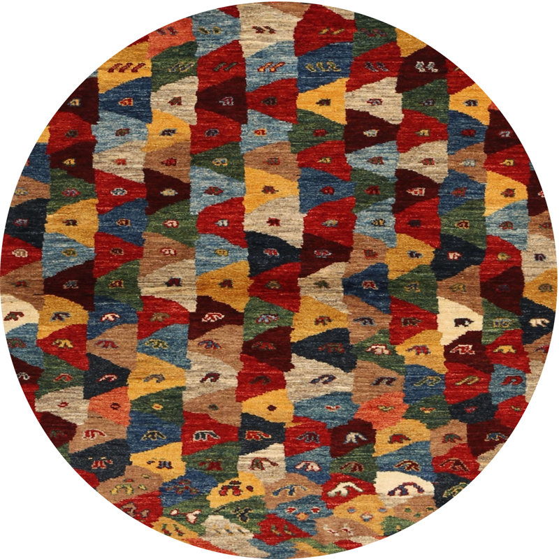 Tapis gris/beige/rouge contemporain, Rond 7 pi