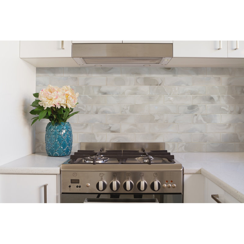 Nacre Blanc Subway 12 in. x 15 in. Glossy Glass Mosaic Wall Tile