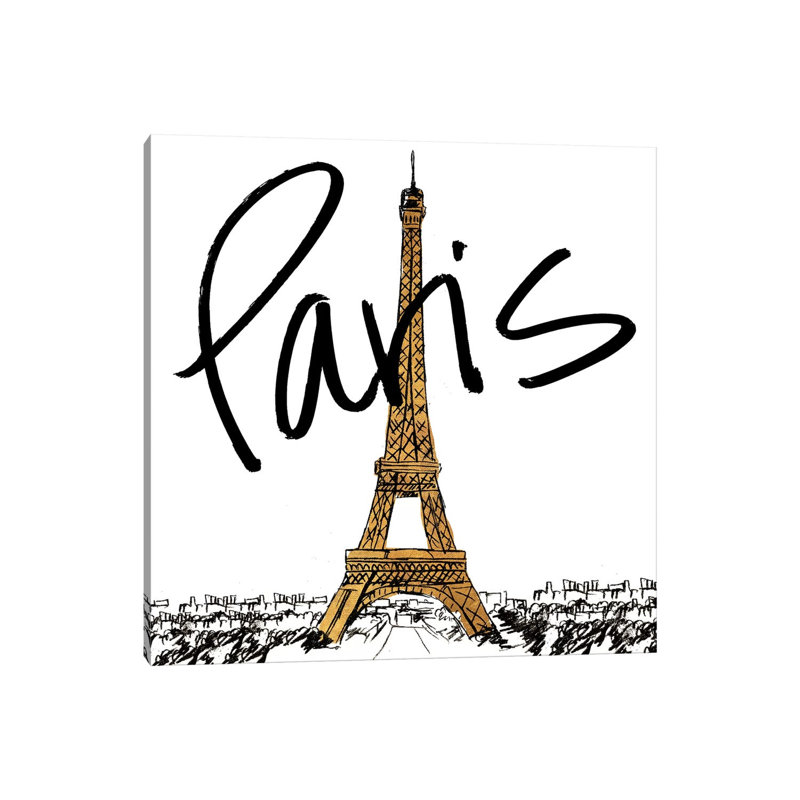 «Gold Eiffel in Paris» par Nicholas Biscardi - peinture sur toile tendue, H 12 po x l 12 po x P 0,75 po