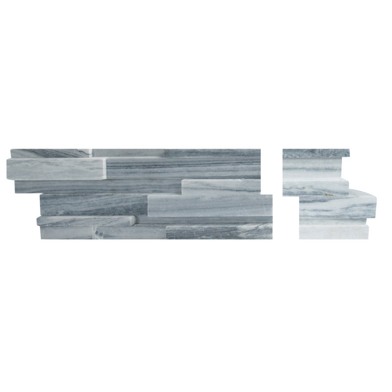 Stonecrest 6 in. x 18 in. Honed Marble Ledger Corner Wall Tile, Glacier Gris