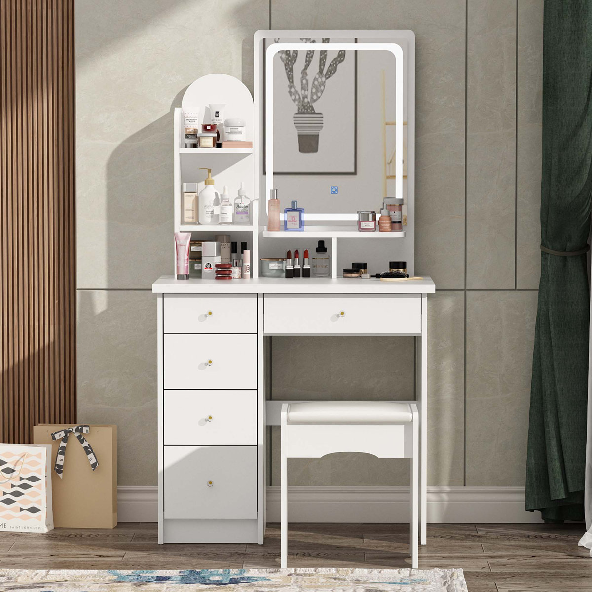 Moriah 55.1'' H Makeup Vanity Set with Stool and Mirror