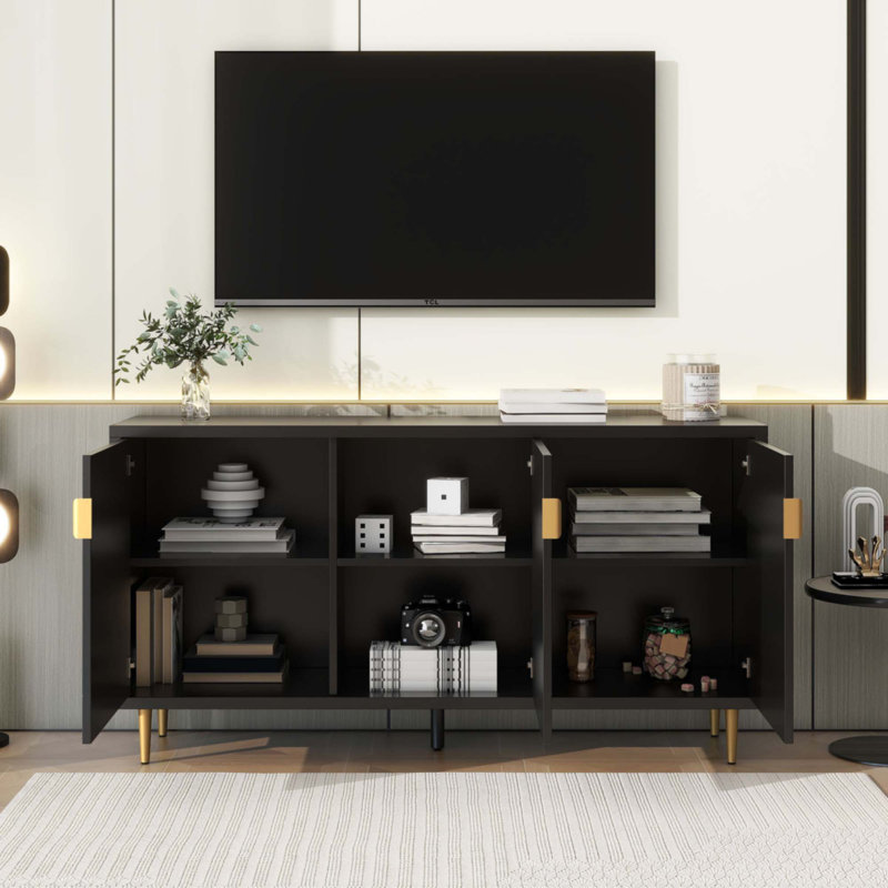 Meuble télé moderne avec 3 portes et tablettes réglables pour le salon