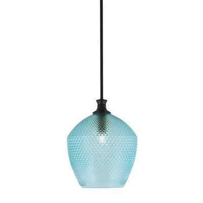 Luminaire suspendu Quapaw avec verre texturé turquoise de 12 po