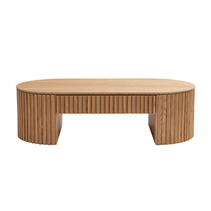 Oval Coffee Table With Drawer, Mid Century Modern Coffee Table, Oak
