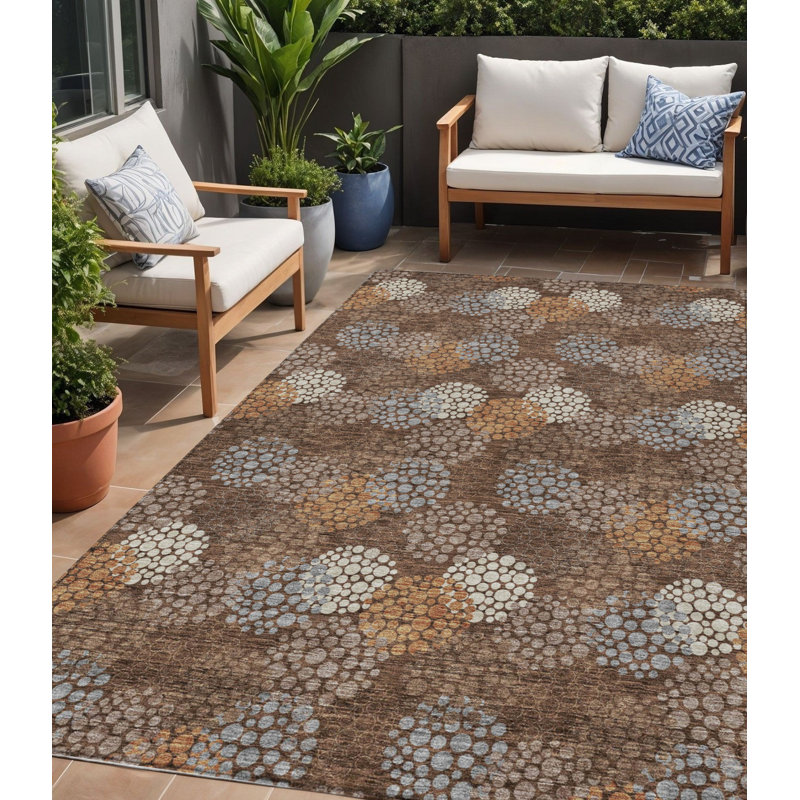 Tapis intérieur lavable à pois brun et ivoire 5 pi x 8 pi
