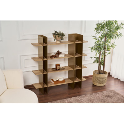 Bibliothèque moderne moderne avec structure en métal et tablettes en bois aggloméré, 47,2 po x 12,2 po x 47,2 po | Conception élégante et durable pour la maison ou le bureau | Parfait pour exposer des livres, des objets de collection et des objets de collection | Solution de rangement de fantaisie