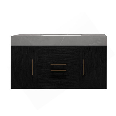 Meuble-lavabo flottant contemporain simple de 39,4 po avec comptoir en faux marbre, lavabo en céramique, 2 tiroirs en bois massif multicouches et 2 armoires