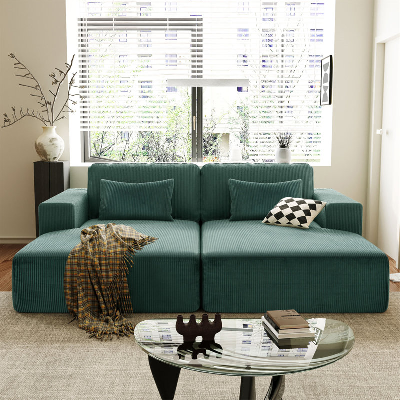 Boneless Double Sofa Bed With 2 Pillows, Perfect For Living Rooms, Apartments, Offices, Green