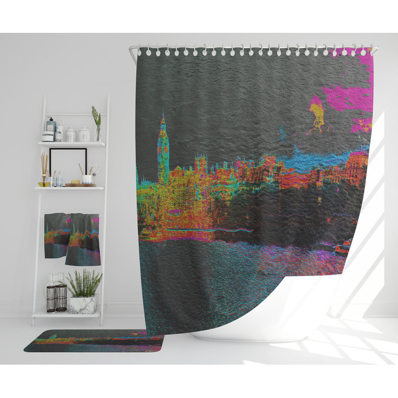 Nelio Polyester Shower Curtain Set, Orange/Pink