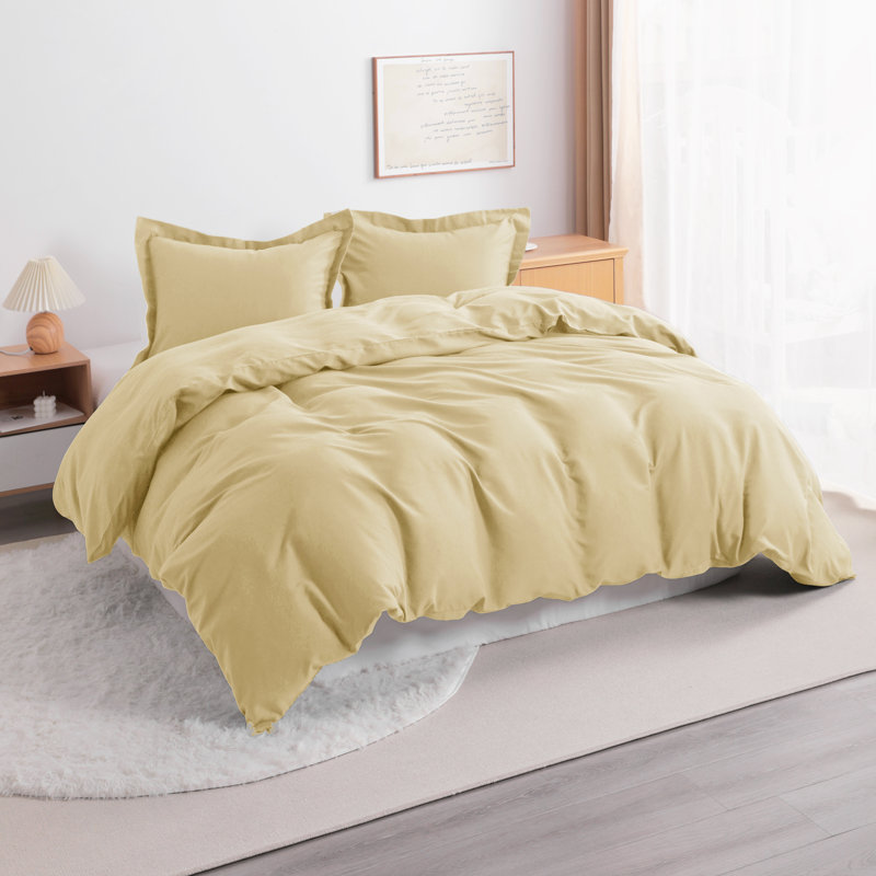 3 Piece Duvet Cover Set, 100% Brushed Microfiber Comforter Set with Ties - NTBAY, Kaki