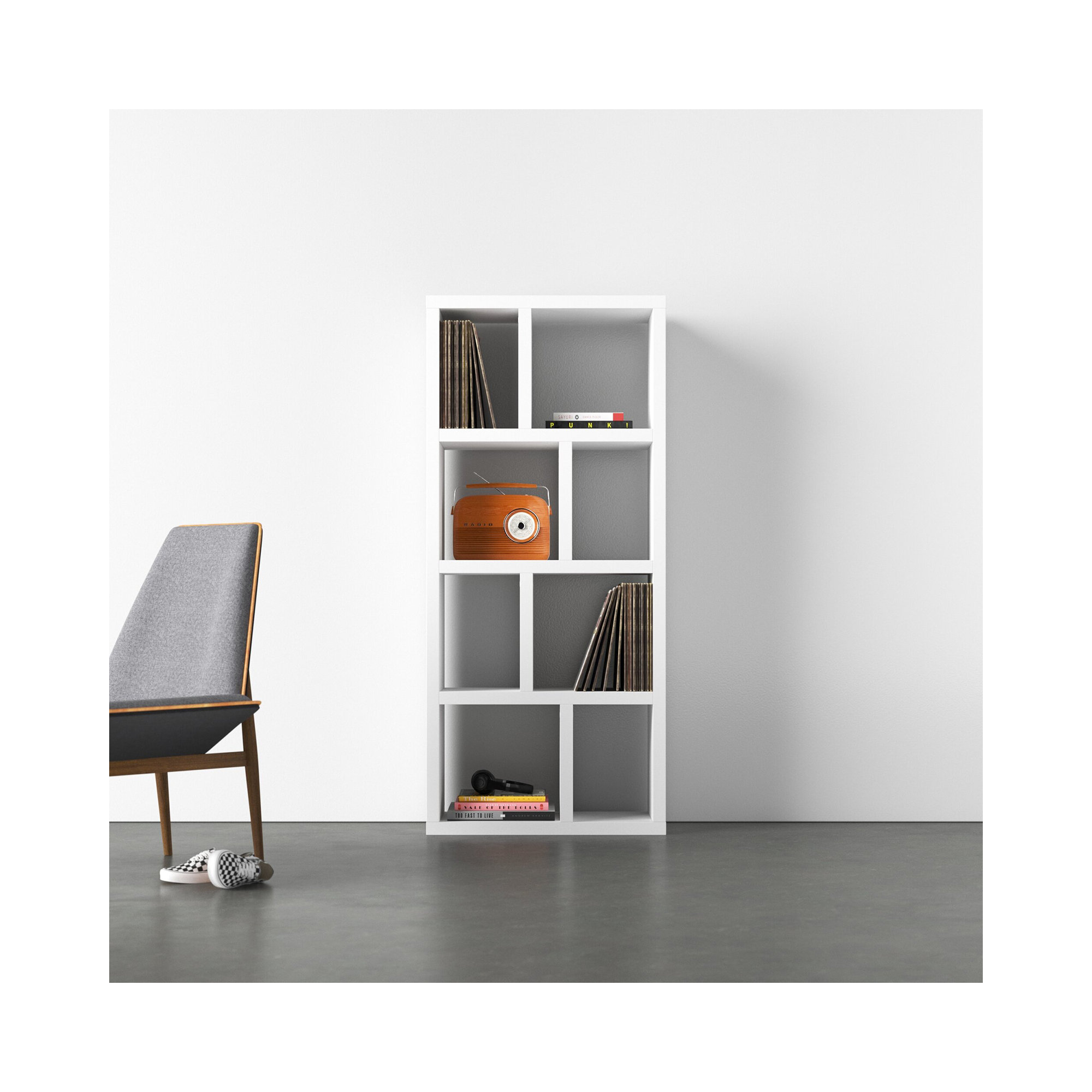 Stetson 4 Level Cube Unit Bookcase, Pure White, (4 Shelves) 63" H x 28" W x 13" D