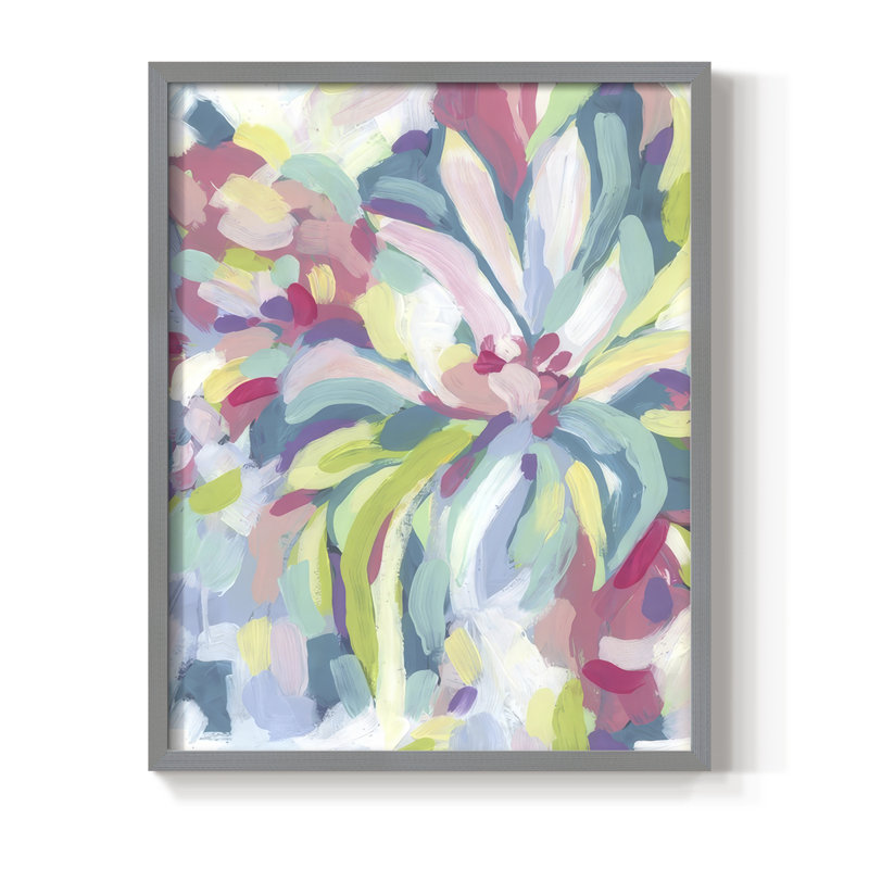«Tropical Bloom Kaleidoscope II», reproduction encadrée - bois massif, H 30 po x l 24 po, Gris