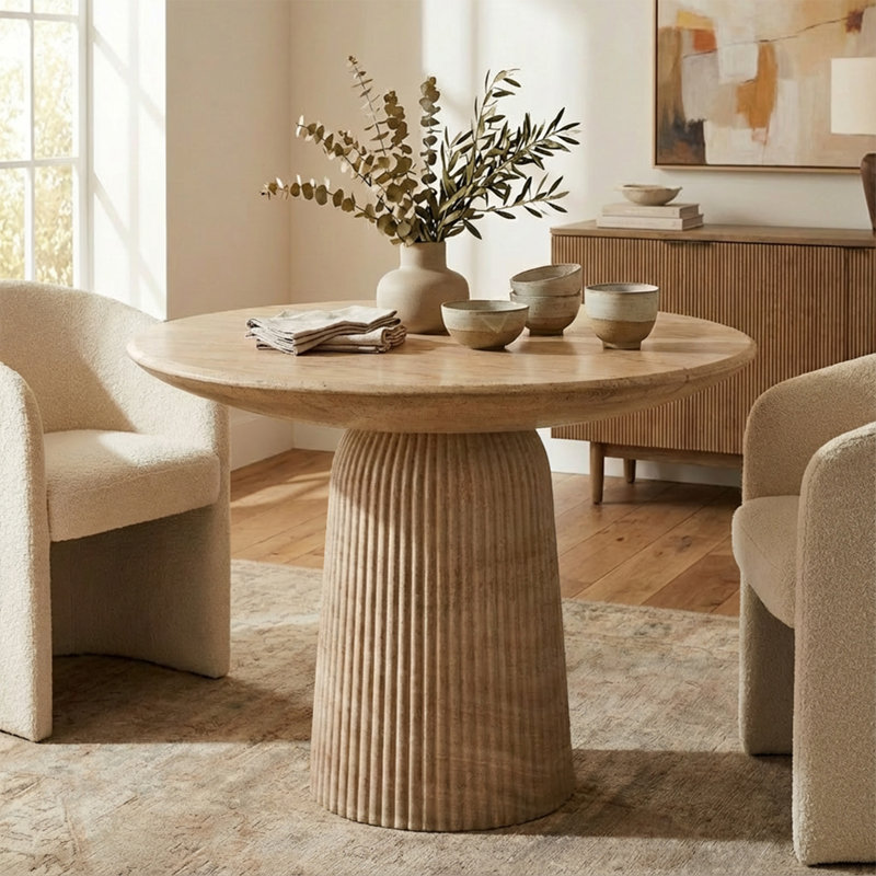 Table bistro en faux-travertin Foundry Select Tithi pour l'intérieur et l'extérieur, Faux travertin