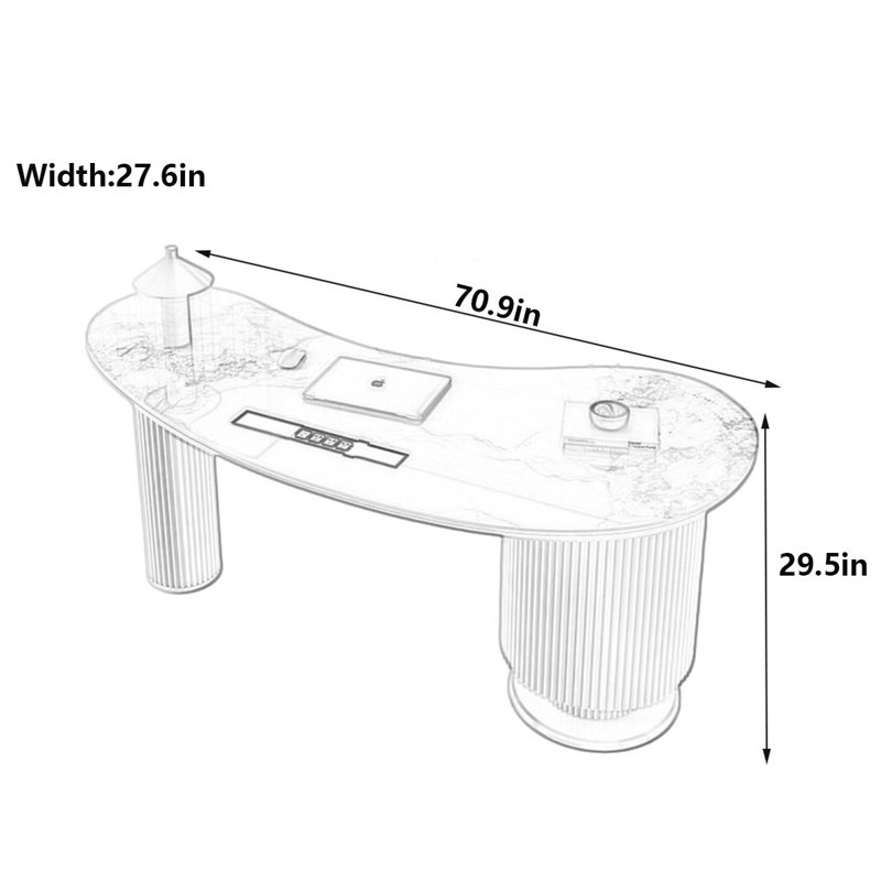 Bureau en pierre frittée de style crème, H 29,5 po x l 70,9 po x P 27,6 po