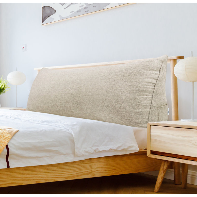 Sit-up Back Comfort Linen-look Textured Ivory Bed Rest Headboard Wedge Reading Pillow Back Support Compression, 20" x 76"