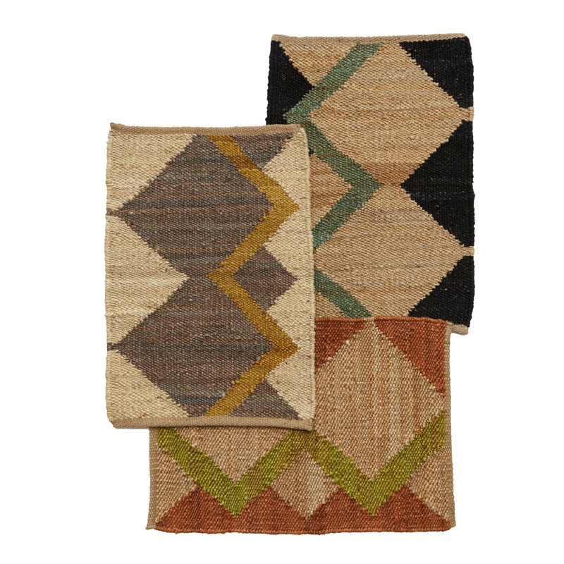 Rectangle Chevron Hand Woven Flatweave Hemp Indoor / Outdoor Area Rug in Black/Brown/Green, Rectangle 5' x 7'