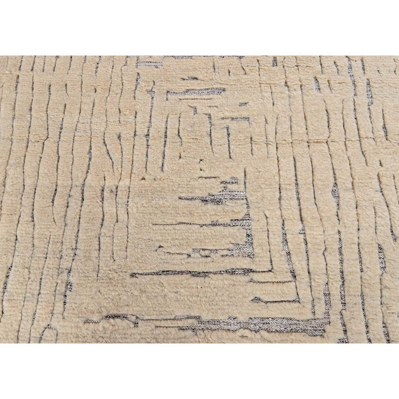 Tapis brun / gris en laine noué à la main, Rectangle 8 pi x 10 pi