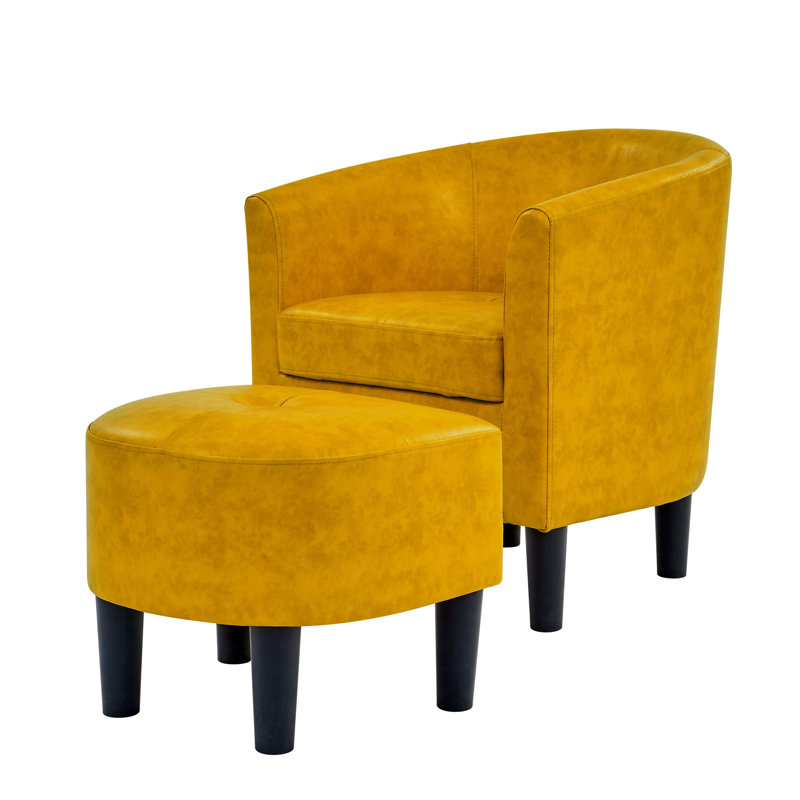 Fauteuil demi-tonneau en cuir synthétique avec repose-pieds, Jaune