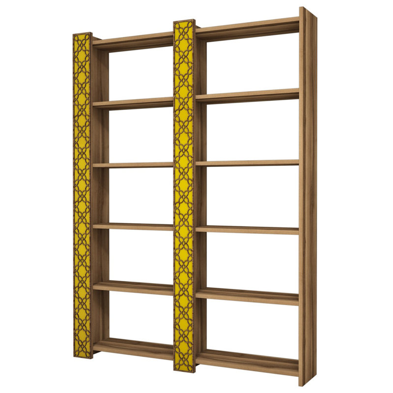 Alizeh 170cm H Standard Bookcase, Walnut/Yellow