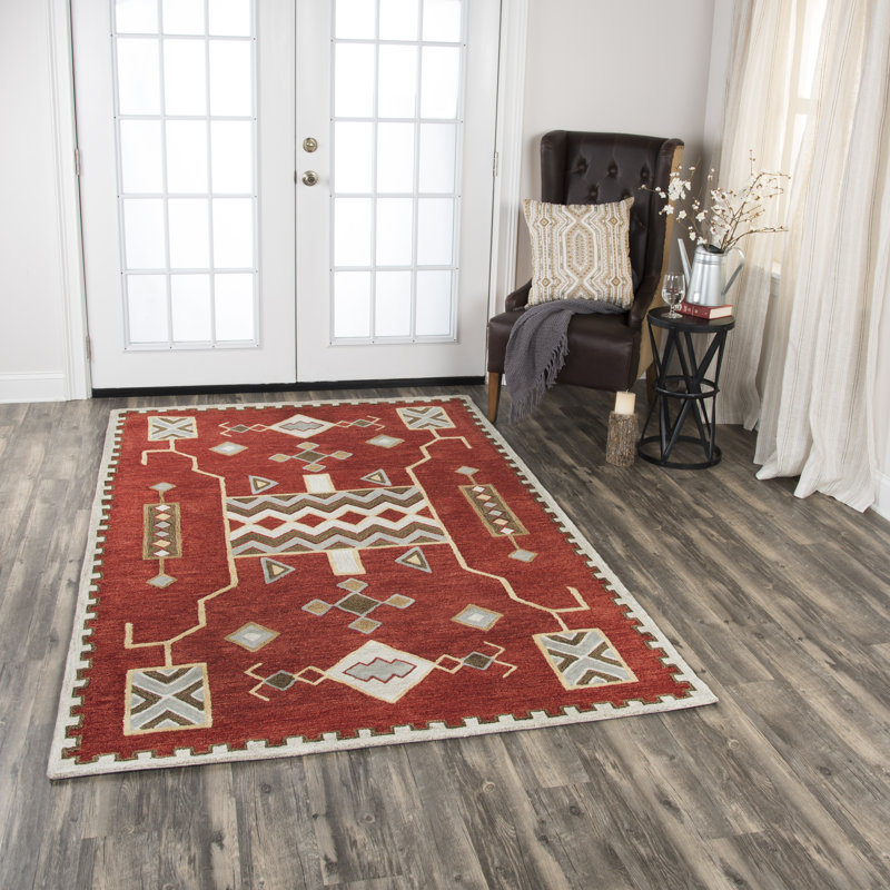 Tapis rouge en laine touffeté à la main Potts, Rectangle de 5 pi x 8 pi