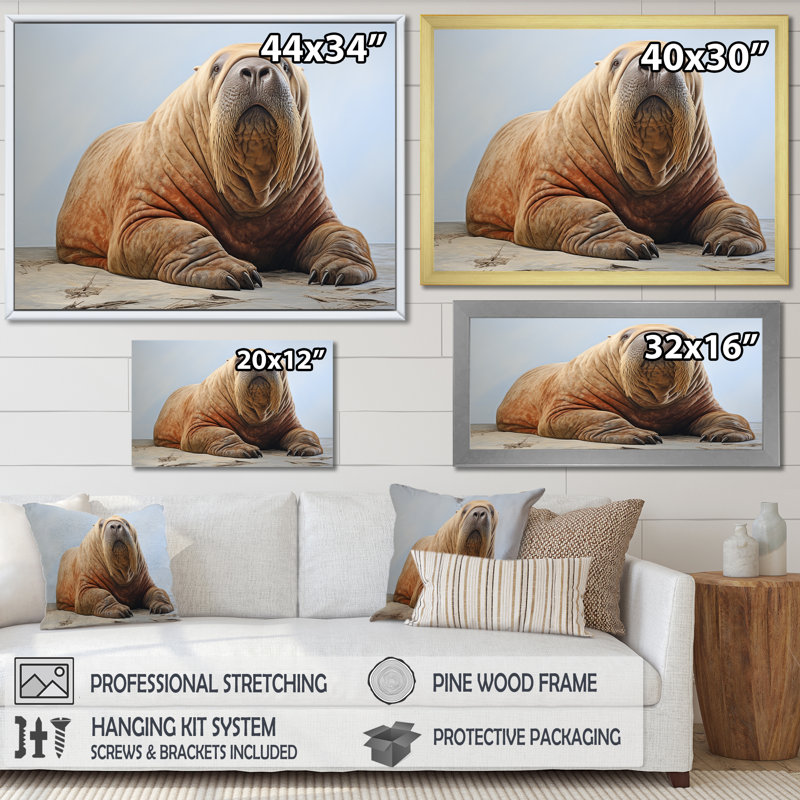 Habitation de morse paresseux sur toile, Cadre doré simple, H 30 po x l 40 po x P 1,5 po