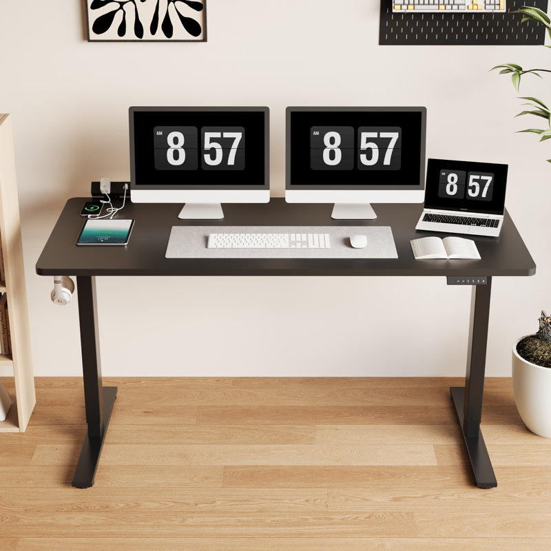 Bureau debout ajustable, bureau entier, Noir / Noir, L 60 po x P 24 po