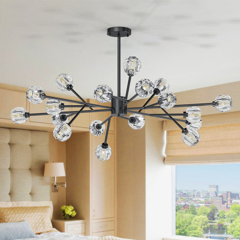 Unique 18 - Light Modern Sputnik Chandelier with LED Bulbs, Black