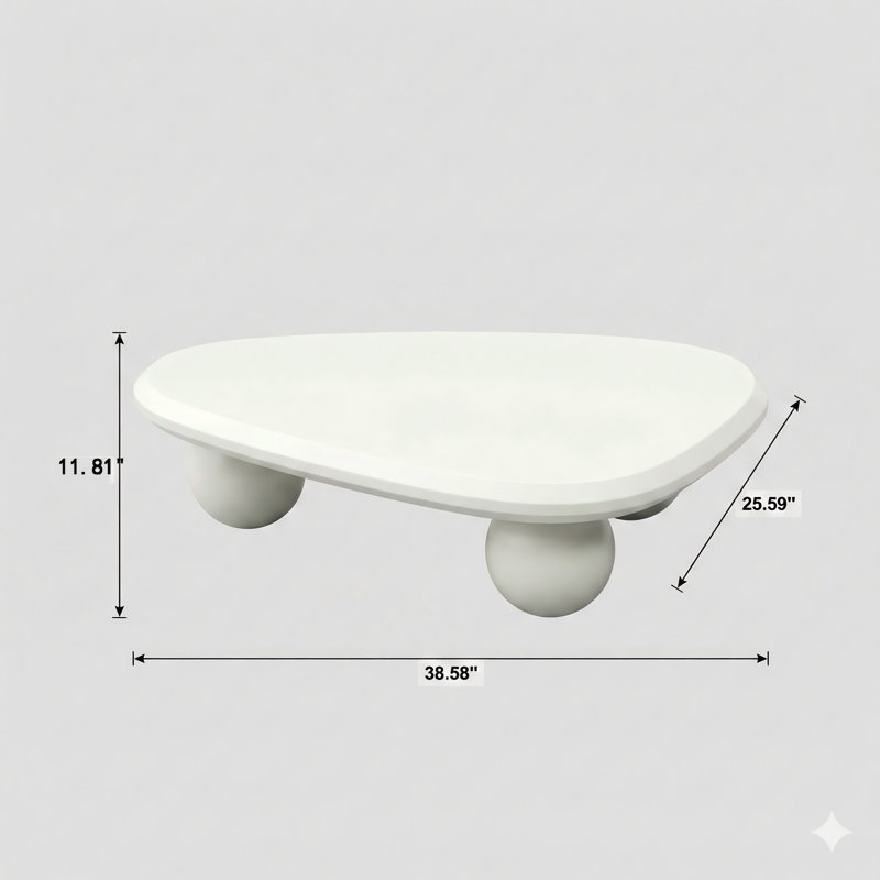Table basse en forme de nuage avec trois pieds sphériques, table d'appoint moderne en bois, table d'appoint unique pour les petits espaces dans les salons