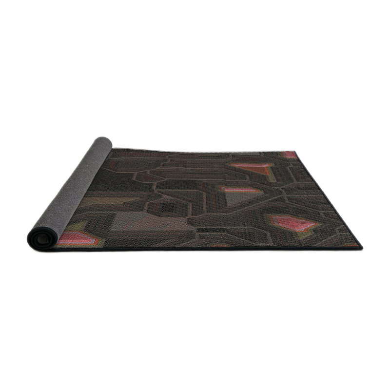 Tapis noir/zone rose à motifs, Rond 3 pi