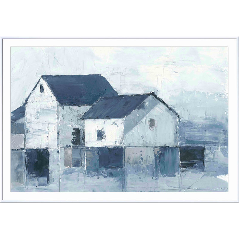 «Indigo Barns I» par Ethan Harper - peinture encadrée, Blanc, H 12 po x l 8 po