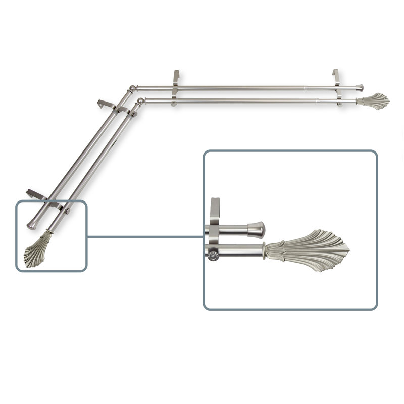 Ensemble de tringle à rideaux double et quincaillerie pour fenêtre d’angle Rubenstein, H 48 po x l 84 po, Nickel satiné