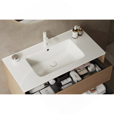 36" Bathroom Countertop With  White Ceramic Basin, NO Cabinet (90B)