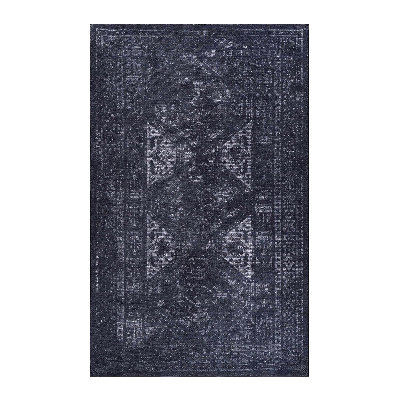 MAVAL Black Washable Rug 8X10 Area Rug (Black+Gray, 8' X 10')