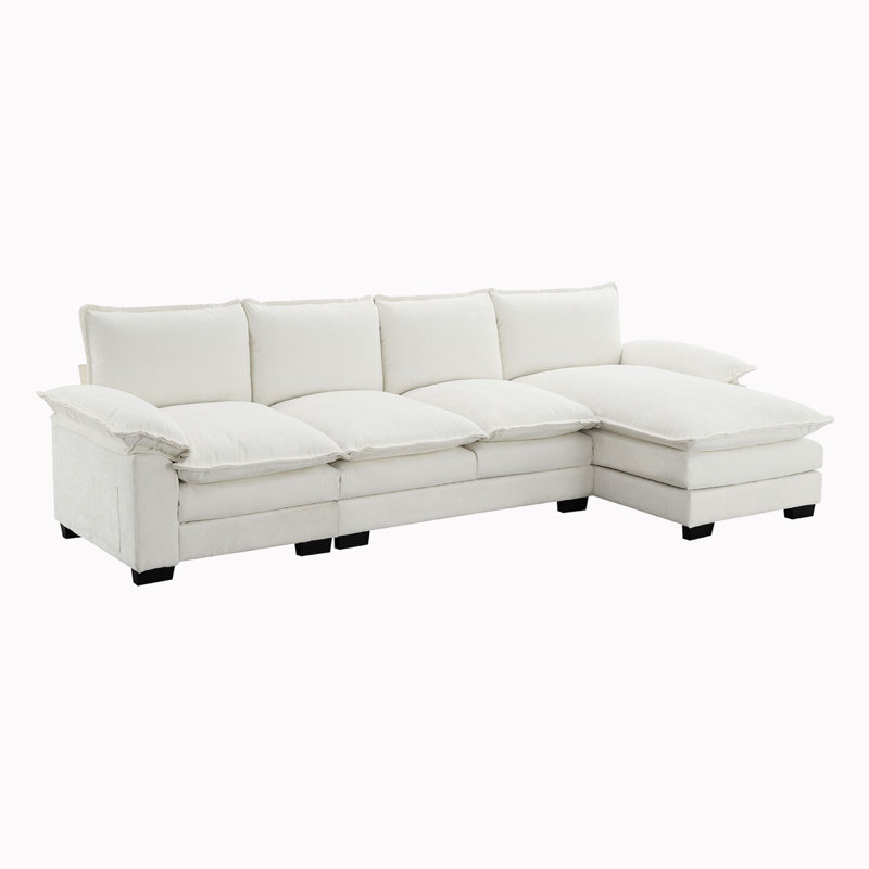 3 - Piece Upholstered Sectional, Beige Chenille