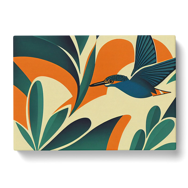 Art Deco Kingfisher Bird - Wrapped Canvas