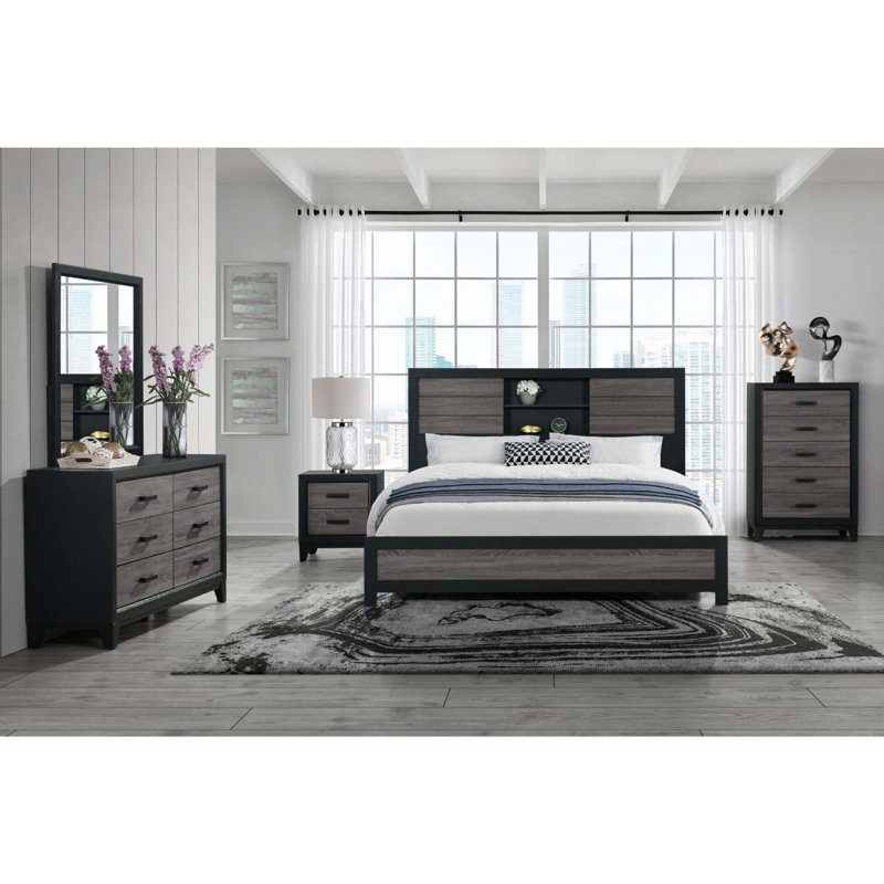 5PC Bedroom Set,Bookcase Bed, Queen