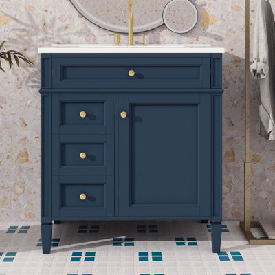 Meuble-lavabo 30 po avec lavabo en céramique, armoire de rangement autoportante moderne avec 1 porte, 2 tiroirs et tiroir basculant, structure en bois massif