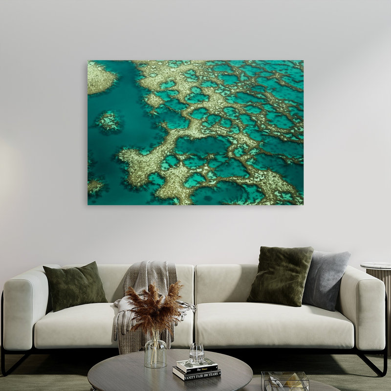 Turquoise Reef Patterns Abstract Vibrant Landscape Nature Wall Art Print, H 40 po x l 60 po