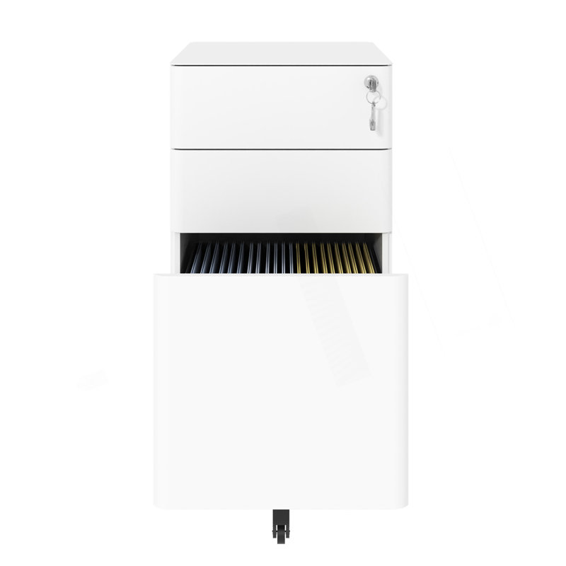 3-Drawer Mobile File Cabinet with Lock, All-Steel Rolling Storage Cart with Anti-Tip Design, Fully Assembled Office/Home Cabinet in White